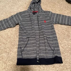 U.S. Polo Assn. Navy and Gray Striped Hoodie Jacket
